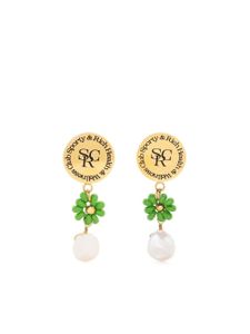 Sporty & Rich boucles d'oreilles pendantes serties de perles - Vert