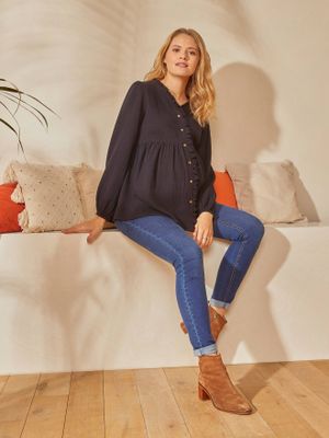 Zwangerschaps- en borstvoedingsblouse van katoengaas zwart