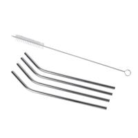 Drinkrietjes - 4x - RVS - gebogen - incl. borstel - metalen rietjes - herbruikbaar