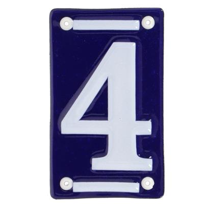 Best for Boots Huisnummer 4 - oudhollands - emaille - 7 x 12 cm - blauw/wit - nummer bordje