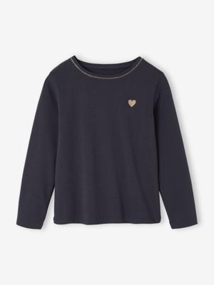 T-shirt Basics met hartjes en pailletten en lange mouwen antraciet