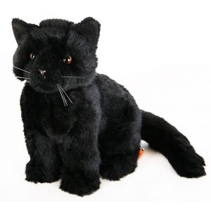Pluche zittende knuffel kat zwart 20 cm   -