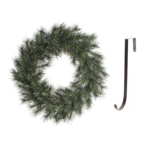 Groene kerstkrans 60 cm Malmo met ijzeren hanger