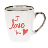 Siaki Koffiemok / theemok I Love You - wit/goud - 300 ml - mokken - aardewerk - valentijnsdag