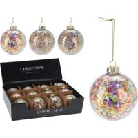 Kerstbal glas 80mm pailletten/glitters