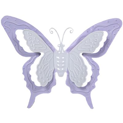 Tuin/schutting decoratie vlinder - metaal - lila paars - 24 x 18 cm