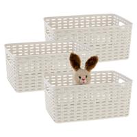 Opbergmand - 3x - Kastmand - rotan kunststof - creme wit - 10 Liter - 22 x 33 x 16 cm