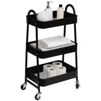 Tendance Keuken/badkamer trolley 3 laags - 43 x 31 x 79 cm - zwart - metaal - met wielen Tendance Keuken/badkamer trolley 3 laags - 43 x 31 x 79 cm - zwart - metaal - met wielen