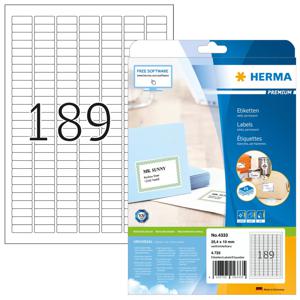 Herma 4333 25.4 x 10 mm Papier Wit 4725 stuk(s) Permanent hechtend Universele etiketten Inkt, Laser, Kopie 25 vel DIN A4