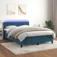 Boxspring met matras en LED fluweel donkerblauw 140x200 cm