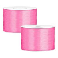 Partydeco Cadeaulint - 2x - roze - 5 cm x 25 meter - satijn - sierlint - inpakken - decoratie