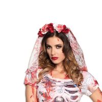 Horror bruid haarband/diadeem met bebloede sluier/bloemen voor volwassenen
