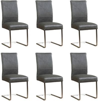 Set van 6 Donkergrijze leren industriële eetkamerstoelen Remix - poot vierkant rvs - Vintage Leer Grey (donkergrijs leer)