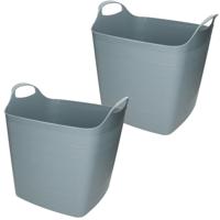 Flexibele kuip - 2x stuks - blauw - 25 liter - kunststof - emmer - wasmand