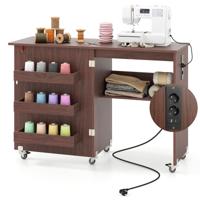 2-in-1 Opvouwbare Naaikast met Oplaadstation & Planken Naaimachinekast Naaikast Koffie