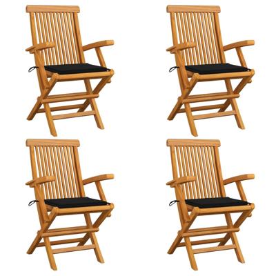 Tuinstoelen 4 st met zwarte kussens massief teakhout