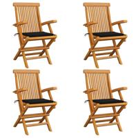 Tuinstoelen 4 st met zwarte kussens massief teakhout