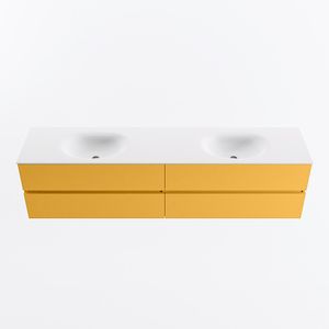 MONDIAZ VICA 200cm badmeubel onderkast Ocher 4 lades. Wastafel MOON dubbel 2 kraangaten, kleur Talc.