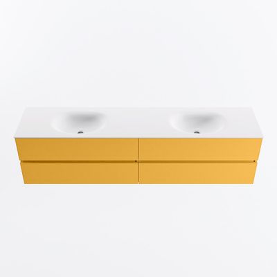 MONDIAZ VICA 200cm badmeubel onderkast Ocher 4 lades. Wastafel MOON dubbel 2 kraangaten, kleur Talc.