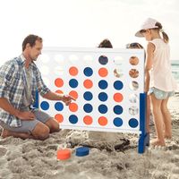 Enorme 4 Wint Speelset Houten Frame Incl. 42 Jumbo Ringen Vier op Een Rij Spel Speelbord 83,5 x 71,5 cm Wit+Donkerblauw+Oranje