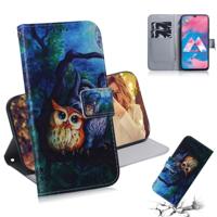 Olieverf uil patroon gekleurde tekening horizontale Flip lederen case voor Galaxy M30 met houder & card slots & portemonnee