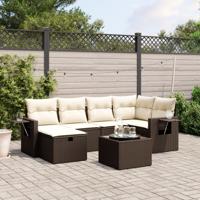 6-delige Loungeset met kussens poly rattan bruin