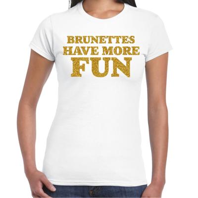 Verkleed T-shirt dames - brunettes more fun -? wit - glitter goud - themafeest fout/goud/stout Verkleed T-shirt dames - brunettes more fun -? wit - glitter goud - themafeest fout/goud/stout