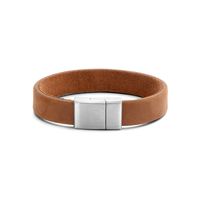 Armband staal-leder bruin-zilverkleurig 12 mm