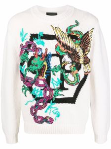 Philipp Plein pull à motif en intarsia - Blanc