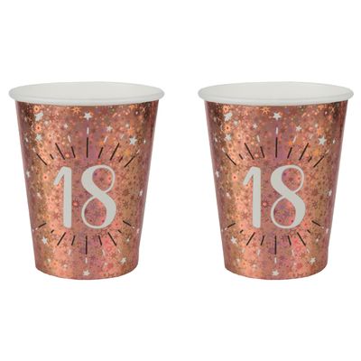 Verjaardag feest bekertjes leeftijd - 20x - 18 jaar - rose goud - karton - 270 ml