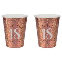 Verjaardag feest bekertjes leeftijd - 20x - 18 jaar - rose goud - karton - 270 ml