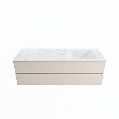 MONDIAZ VICA-DLUX 150cm badmeubel onderkast Linen 2 lades. Inbouw wastafel CLOUD rechts 1 kraangat, kleur Opalo.