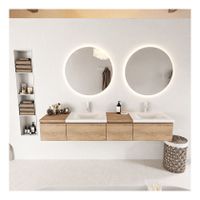 Mondiaz Bukla 200cm badmeubel met module 40 rechts kleur washed oak met 4 lades wastafel dubbel 2 kraangaten kleur talc