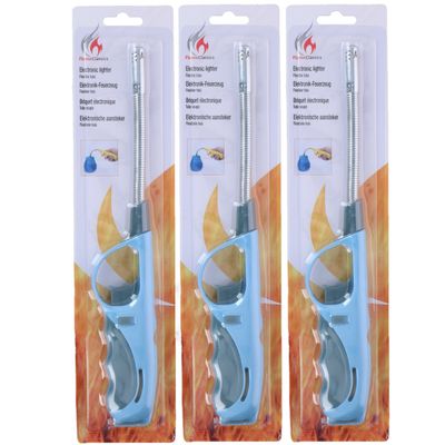 BBQ/keuken aanstekers - 3 stuks - lange steel - 29 cm - blauw