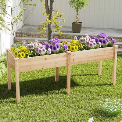 Buiten Verhoogd Bed met Poten 185 x 58 x 77 cm Houten Plantenbak met Scheidingswand Natuur