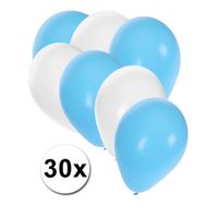 30x ballonnen lichtblauw en wit - thumbnail