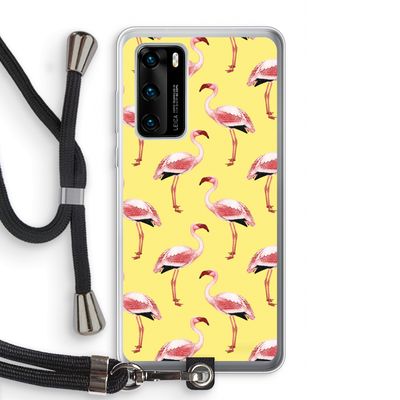 Flamingo's geel: Huawei P40 Transparant Hoesje met koord