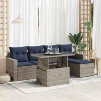6-delige Loungeset met kussens poly rattan acacia grijs