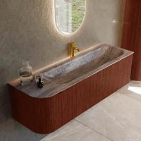 Badmeubel Mondiaz Kurve-Dlux | 145 cm | Meubelkleur Ruby | Wastafelkleur Oza | Solid surface | Wasbak rechter zijde spoelbak | 1 kraangat