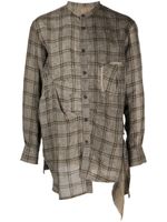 Ziggy Chen check-pattern panelled linen shirt - Marron