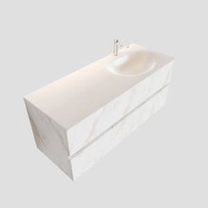 Badkamermeubel BWS Madrid Carrara Mat 120 cm Solid Surface Wastafel Rechts (1 kraangat, 2 lades)