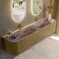 Badmeubel Mondiaz Kurve-Dlux | 200 cm | Meubelkleur Dusk | Wastafelkleur Oza | Solid surface | Wasbak beide zijden spoelbak | 2 kraangaten
