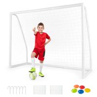 245 x 182 cm Voetbaldoel Weerbestendig Voetbalnet & UPVC-Frame met Grondpennen en Kegels voor Training Thuis en in de Tuin