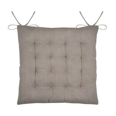 Stof Textile stoelkussen Coline - beige - 38 x 38 x 4 cm - touwtjes sluiting