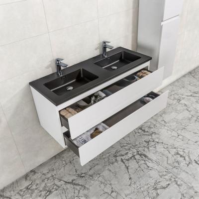 Badkamermeubel Tieme in hoogglans wit 120x50x48cm met zwarte wastafel