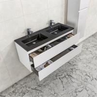 Badkamermeubel Tieme in hoogglans wit 120x50x48cm met zwarte wastafel