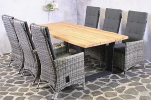 Tuinset Ferro - 6 wicker stoelen met teakhouten tafel- - Steigerhout,Teak,Wicker- Sens-Line