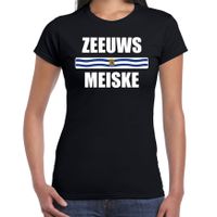 Zeeuws meiske met vlag Zeeland t-shirts Zeeuws dialect zwart voor dames - thumbnail