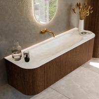 Badmeubel Mondiaz Kurve-Dlux | 150 cm | Meubelkleur Walnut | Wastafelkleur Ostra | Solid surface | Midden spoelbak | Zonder kraangat(en) Badmeubel Mondiaz Kurve-Dlux | 150 cm | Meubelkleur Walnut | Wastafelkleur Ostra | Solid surface | Midden spoelbak | Zonder kraangat(en)