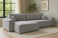 OP=OP Hoekbank Karlo XL -Ribstof Grijs - Slaapbank met opbergruimte -Universeel